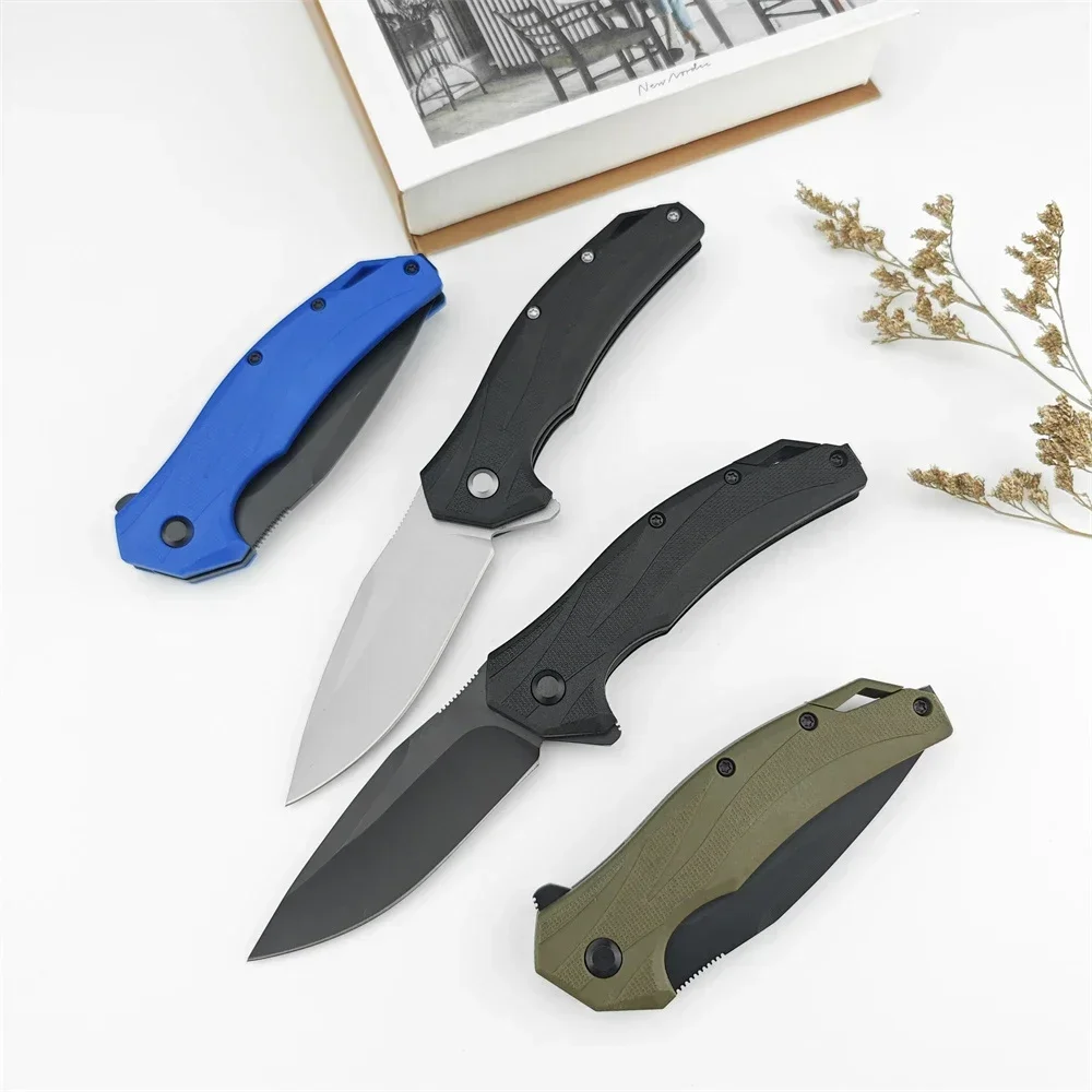 

NEW KS 1645 Flipper Folding Knife Stonewashed Drop Point Plain Blade Nylon Handles Portable Outdoor Hunting Hiking Pocket Knife