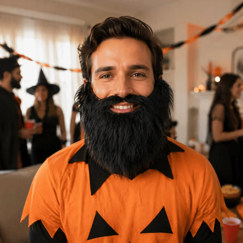 Long Curly Fake Beard Synthetic Hair Realistic Fake Mustache Multipurpose Elastic Rope False Facial Hair Stage Performance