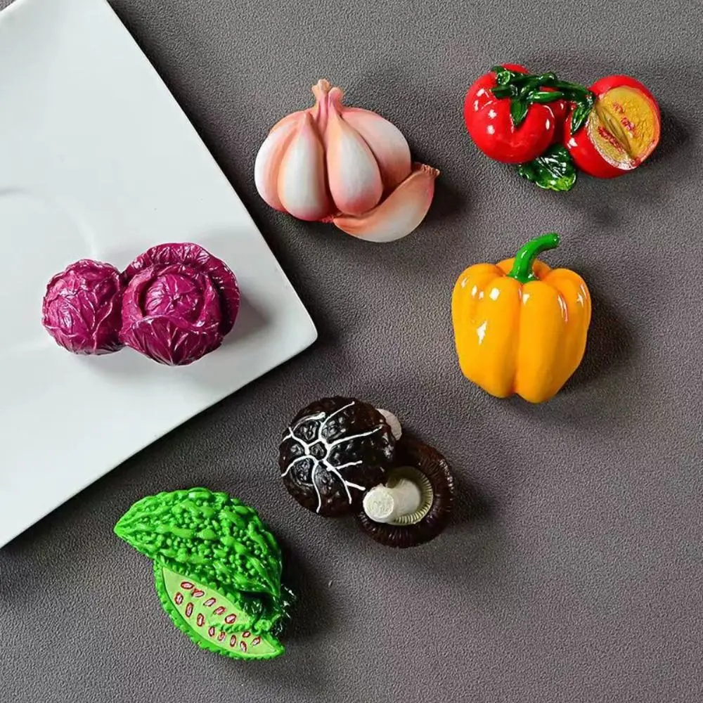 Resin Fruits Vegetables Fridge Magnets 3D Vegetables Magnets Sticker Refrigerator Stickers Creative Refrigerator Ornament