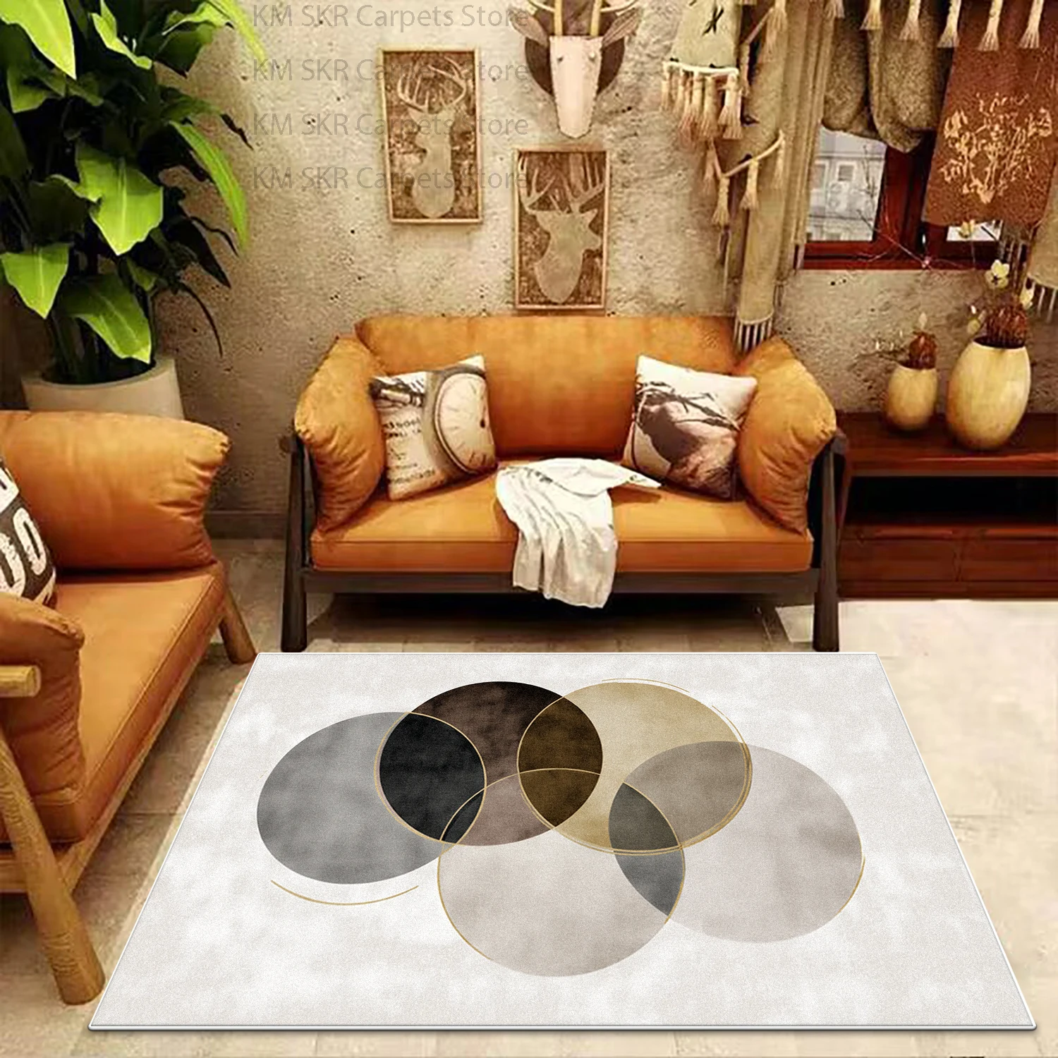 Nordic High-end Geometric Living Room Coffee Table Carpet Decoration Bedroom Non-slip Washable Floor Mat Soft Plush Study Rug