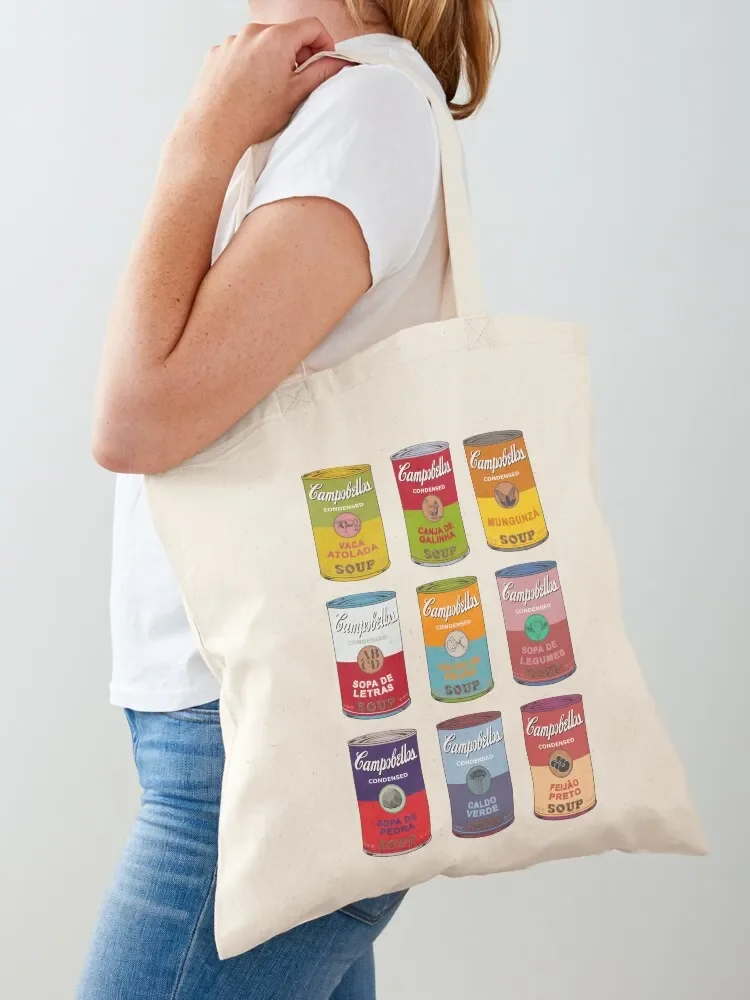 

Brazilian Andy Warhol soups - Campobellos popart (on black) Tote Bag Handbags tote bag university supermarket folding bag