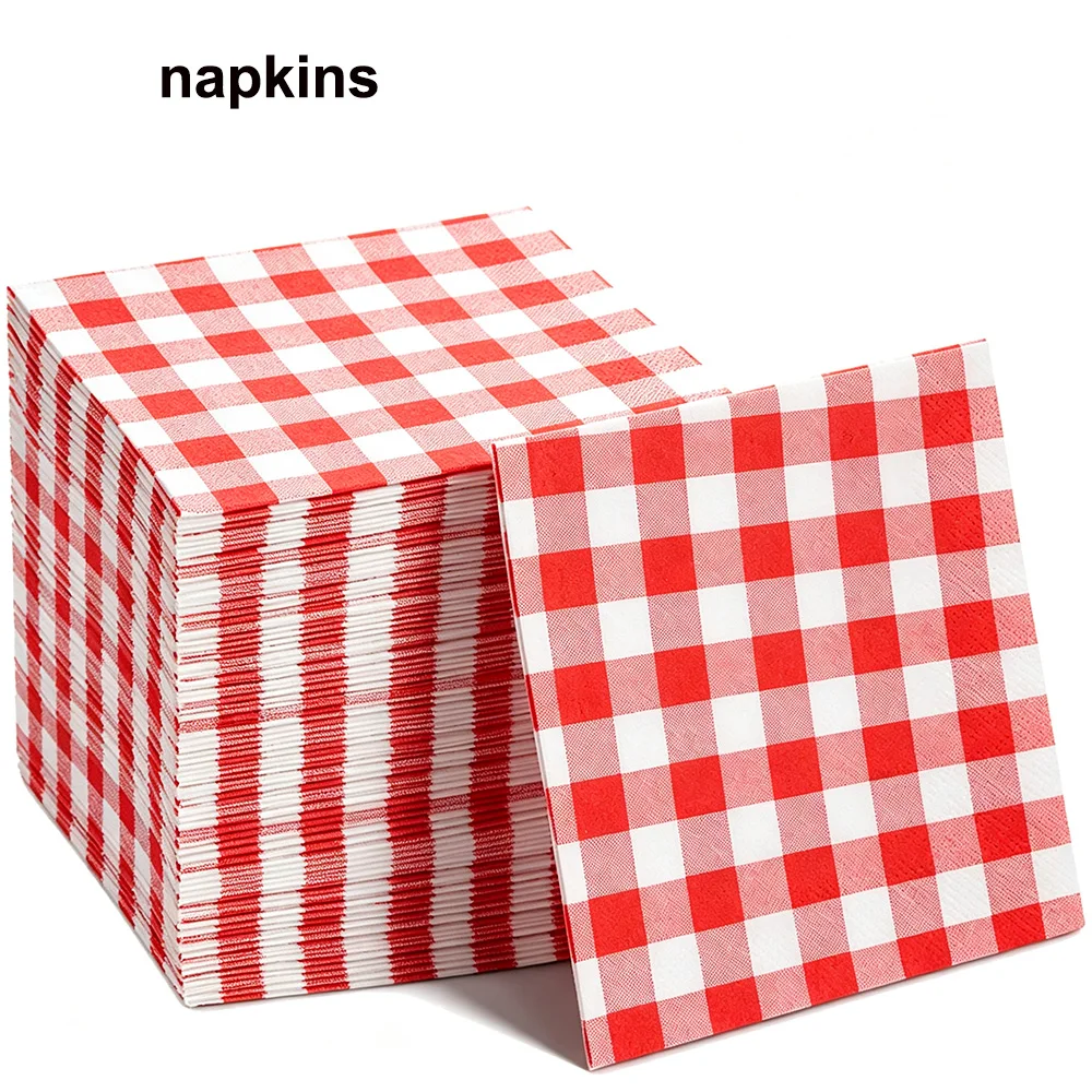 20-100Pcs Solid Color Paper NapkinS Red Blue Pink White Plaid Napkin Disposable Tableware Birthday Party Baby Shower Supplies