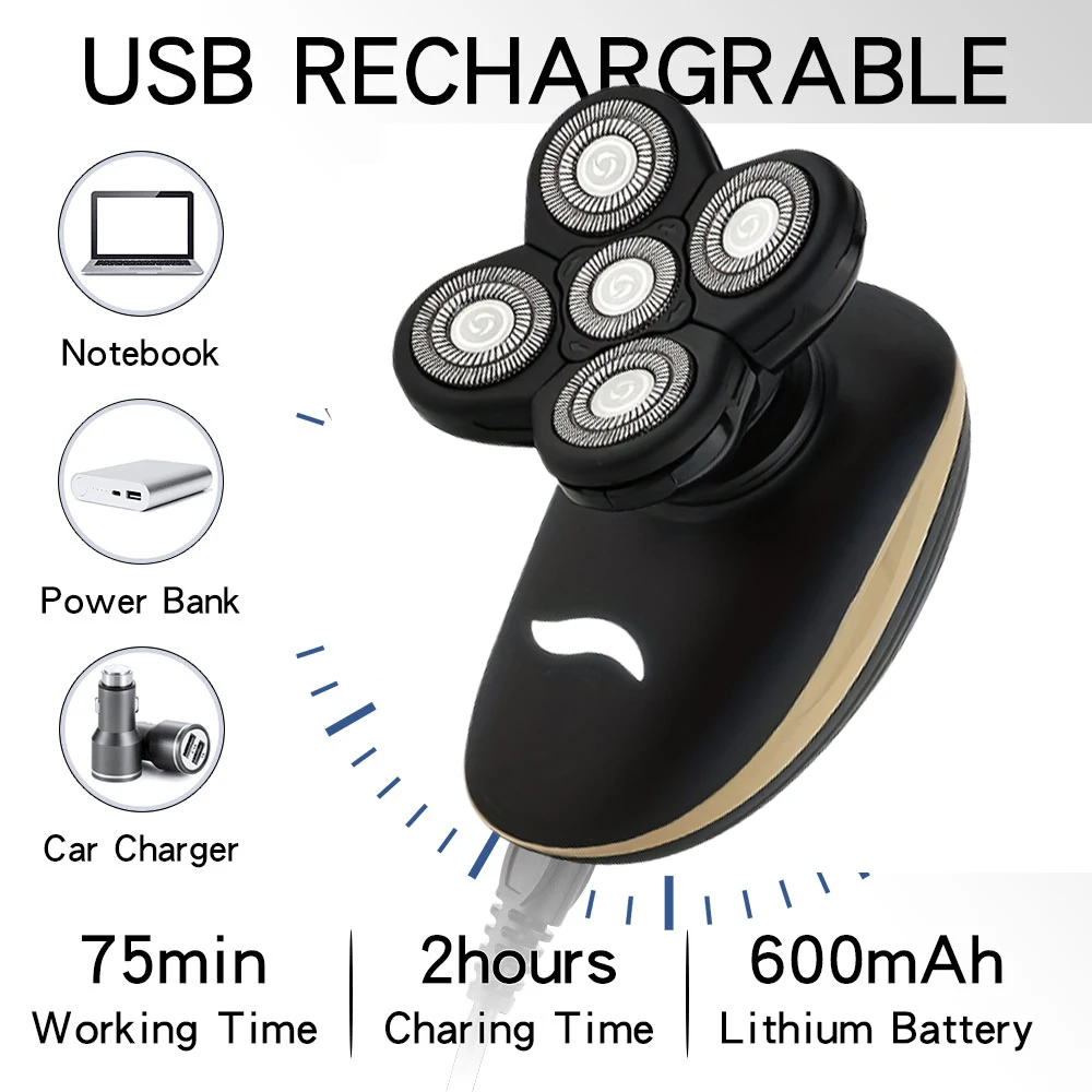 HIEAN 남성용 6D 플로팅 전기면도기, 습식 및 건식 면도, 수염/털 트리머, 충전식 전기 면도기, 대머리 면도기