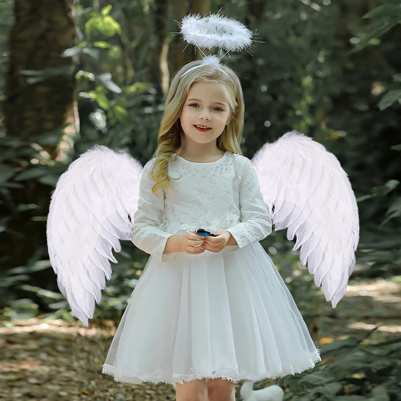 Alas de plumas de Ángel para Cosplay blanco, alas negras del diablo, tocado de alas de plumas de rendimiento para niños, vestido de alas de flores para novia