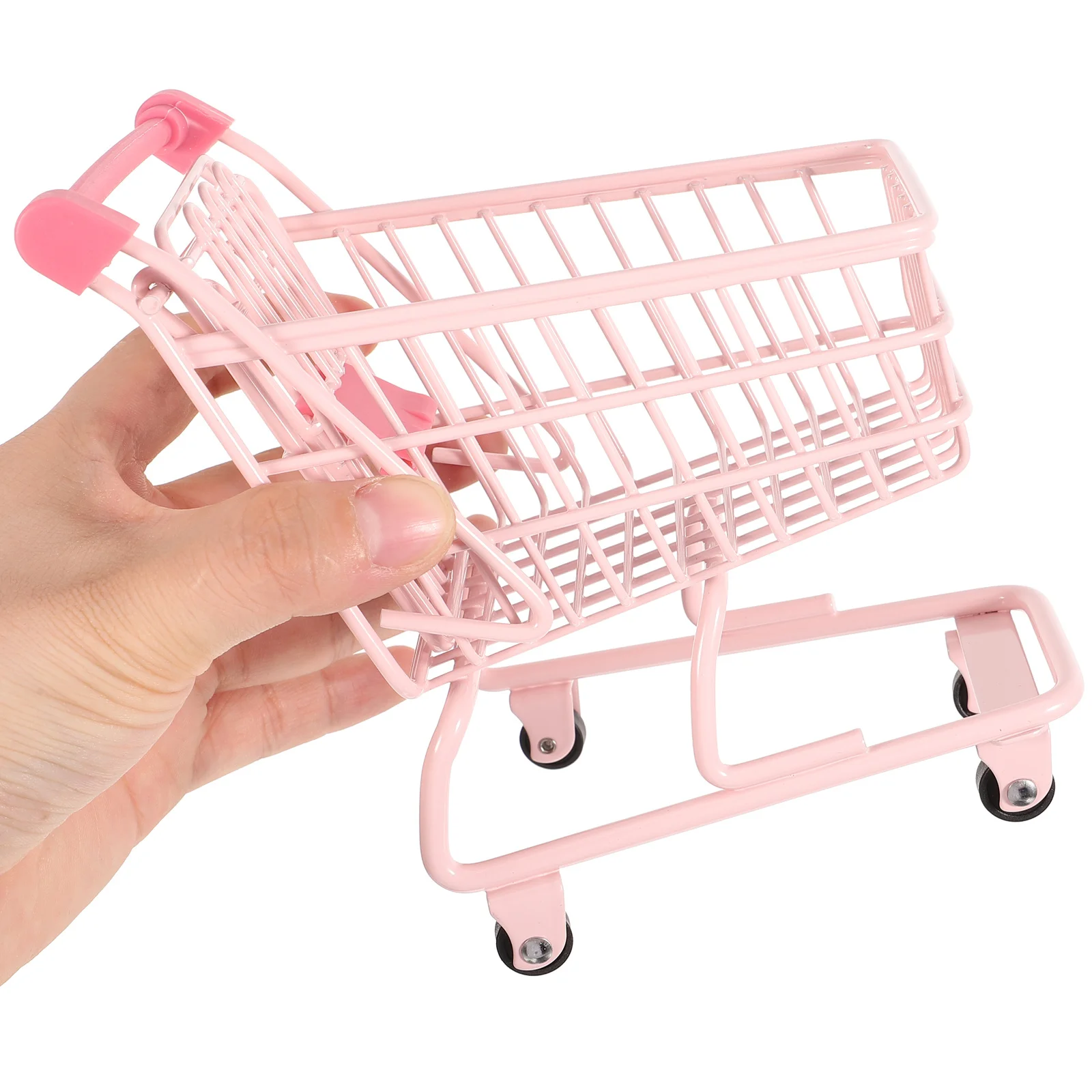 Carrito de compras con utilería para fotos, Mini carrito de Metal para escenas de casa de muñecas, carrito de comestibles rosa para niños, juego de simulación, decoración en miniatura