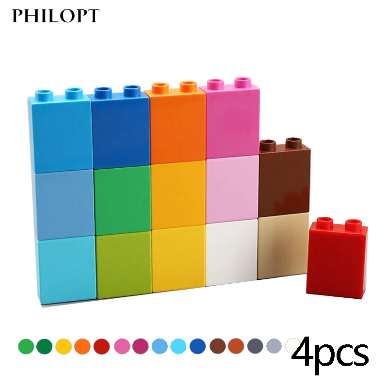 4PCS/LOT High Bricks 1x2 DIY Classic Education Big Building Blocks Compatible Large Brick Creates Plastic Toys For Children