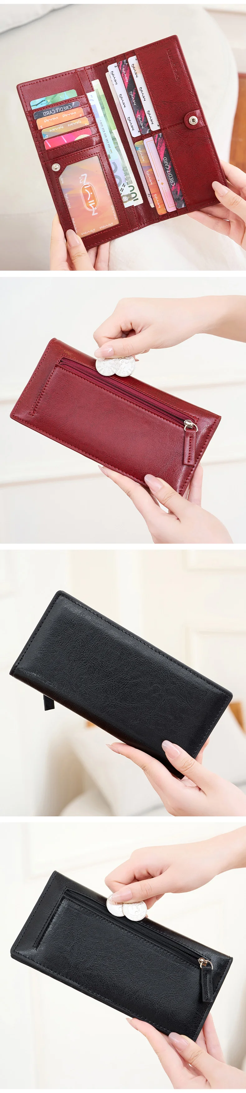 Minimalistische, ultradünne Damen-Geldbörse, RFID-blockierendes Kreditkartenetui, zweifach faltbar, lange Damen-Geldbörse, einfarbig, tragbare Clutch – Detail 4