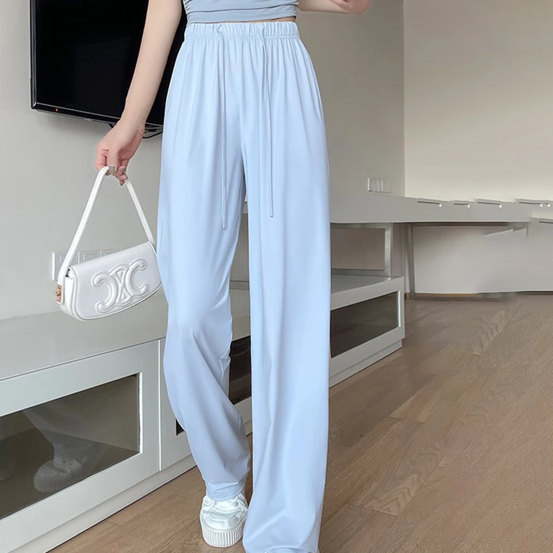 

Biyaby High-Waisted Draped Bell Bottoms Women's Sport Pants 2025 Summer New Style Multi-Layered Ice Silk Straight-Leg Pants Lady
