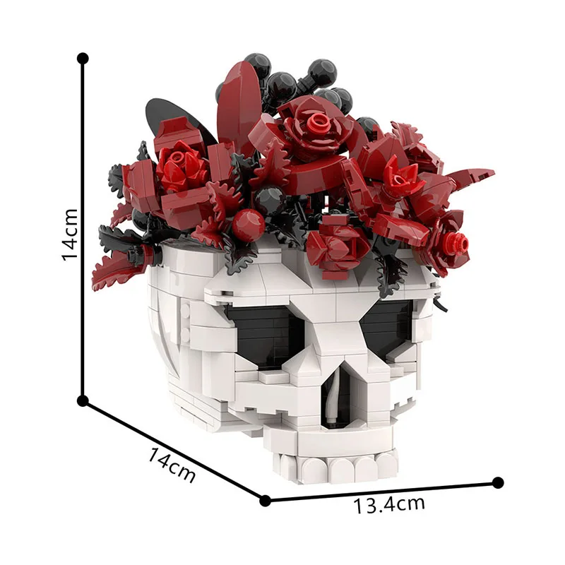MOC Skull Rose Flower Pot DIY Building Blocks Creative Gifts for Kids Adults Halloween Dark Romance Home Decor Model Kits Toys