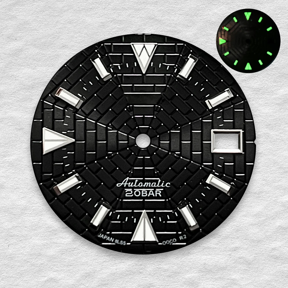

28.5mm S Logo Nh35 Dial Sunray Dial Suitable for Nh35/Nh36 Movement High Quality Spider Web Green Luminous Nh35 Accessories