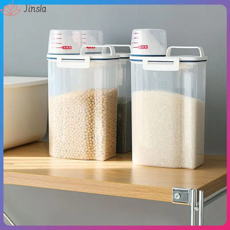 High Quality Cereal Dispenser Storage Box Kitchen Food Grain Rice Containers With Measuring Cup Kitchen Storage &Organization