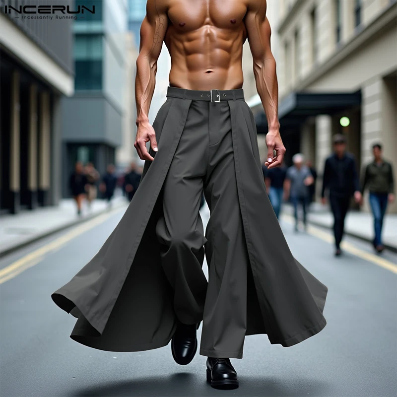 

Men Irregular Pants Solid Color Button Joggers Casual Wide Leg Trousers Men INCERUN Streetwear 2025 Fashion Long Pants S-5XL