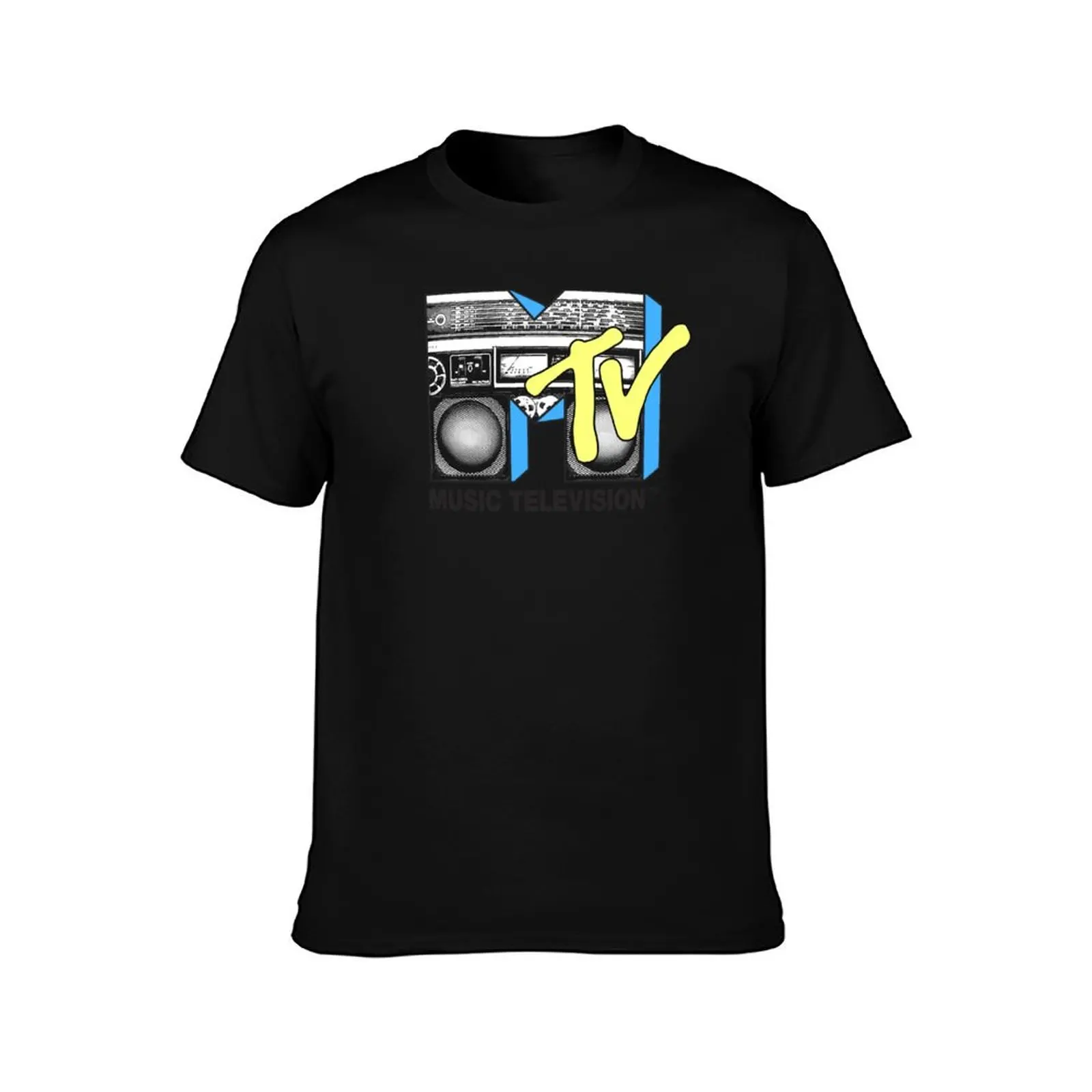 MTV Black And Yellow Boombox Logo Fill T-Shirt t shirts cotton 100% T-Shirt