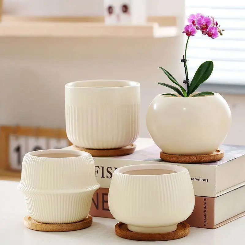 

Белый керамический цветочный горшок Ele с интегрированным поддоном для комнатных растений, креативный дизайн, особый большой размер