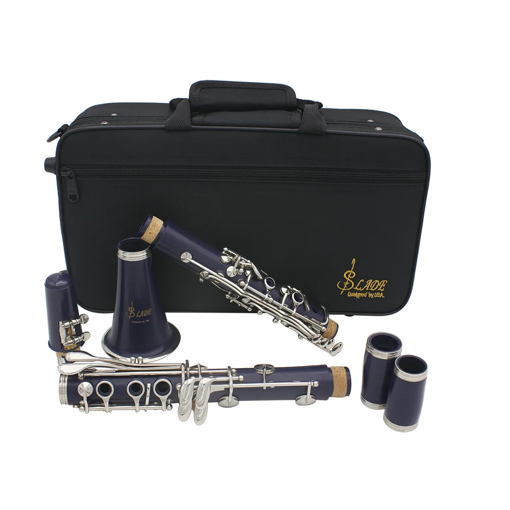 SLADE Clarinet Bb Flat 17 Nickel Key Deep Blue Clarinet for Beginners Comes with 2 Gun Barrels Hard Shell Clarinet Cleaning Kit