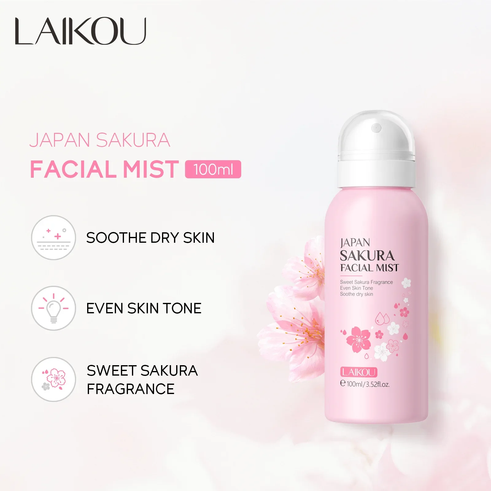 LAIKOU Sakura Facial Mist Brightening Spray Moisturizing Face Serum Brightening Toner Shrink Pores Oil Controlg Skincare 100ml