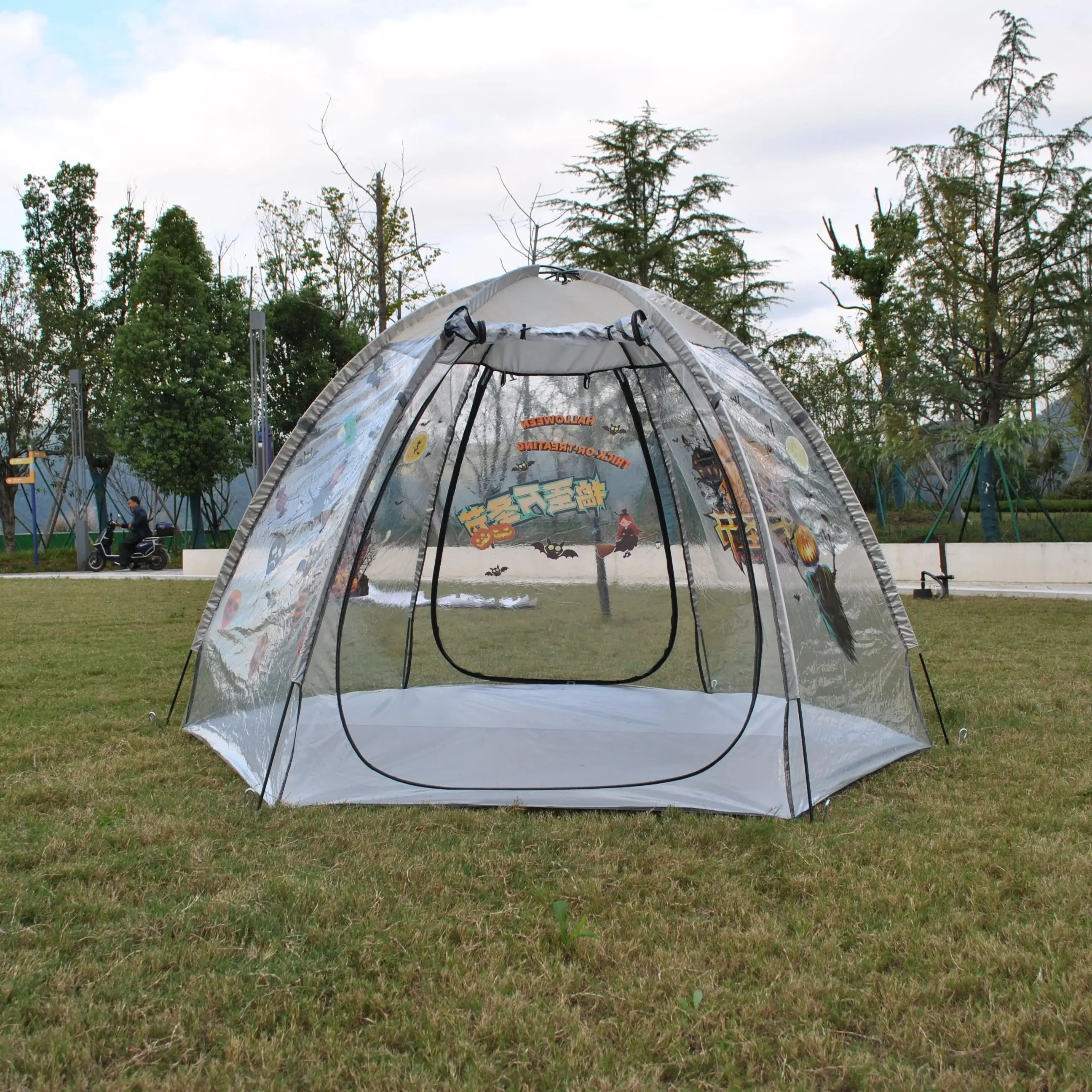 No stickers  6 Person Family Tent, Childrens Tent for Watching Sports, Clear Tent for Fishing, Hiking, Transparent PVC DIY Tent