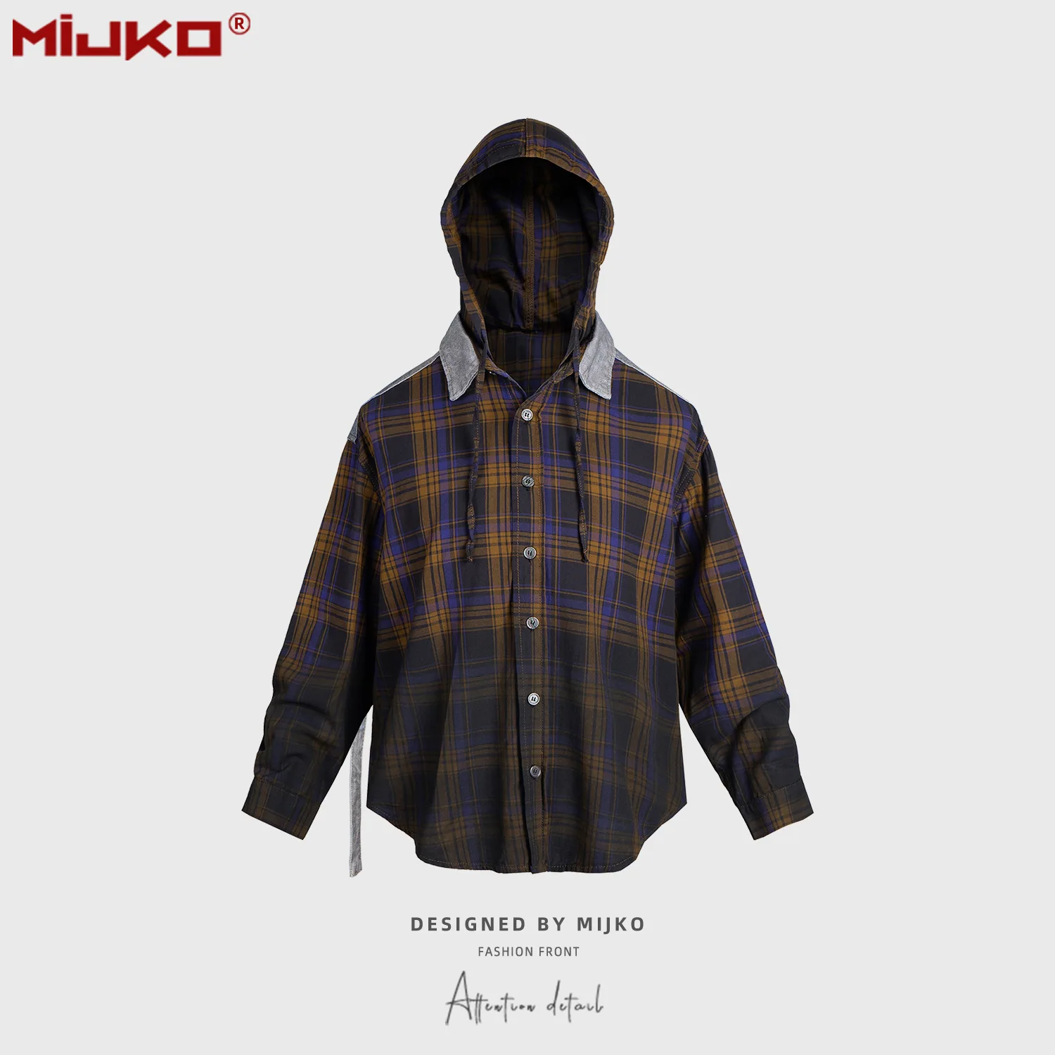 MIJKO Shirts Jackets Gradien Brown Purple Plaid Hooded Men's and Women's Coat High Street 2025ss M L XL XXL Dongguan