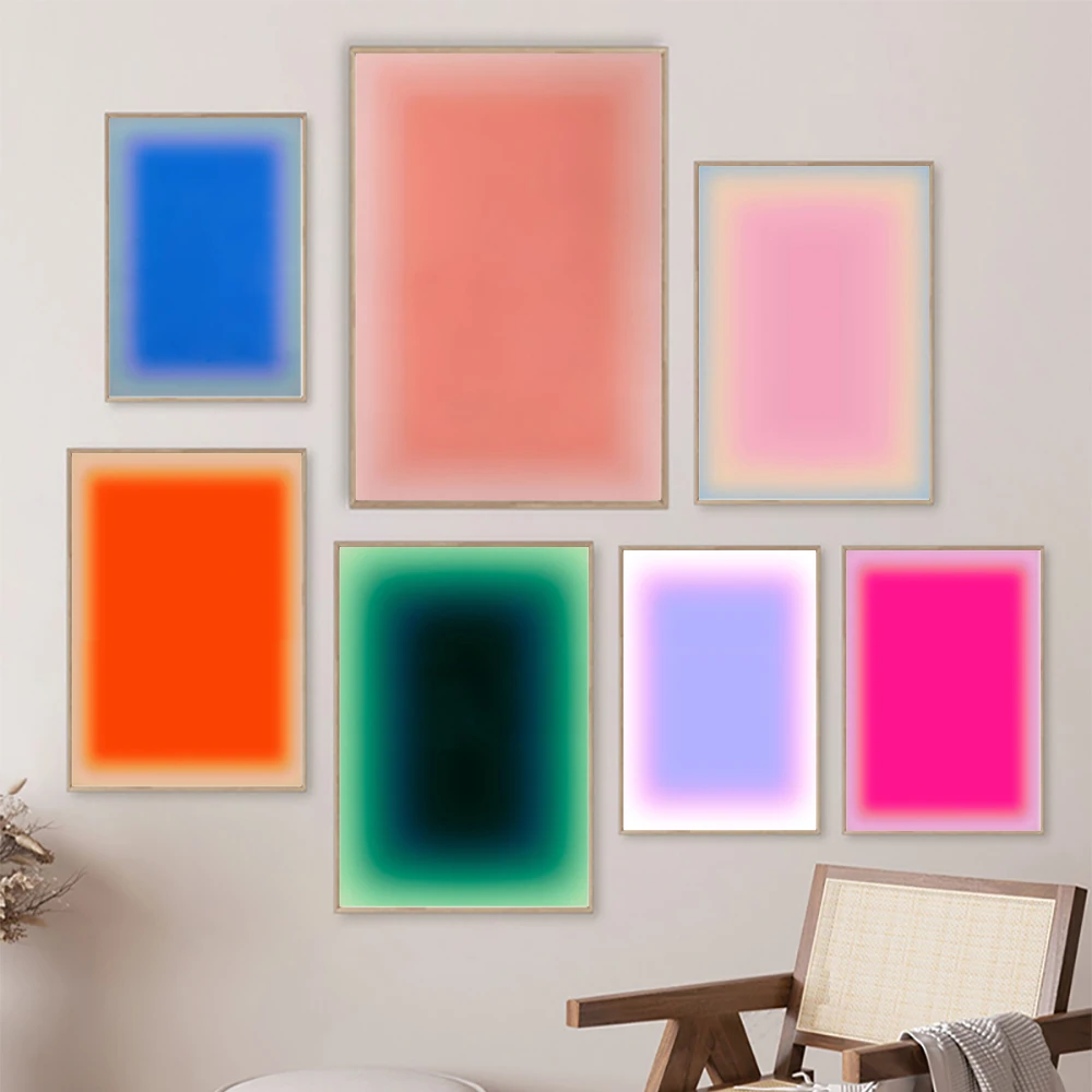 Affiche d'art dégradé coloré, impression Aura rose pastel et orange, peinture sur toile, tableaux muraux tendance, décoration esthétique pour chambre
