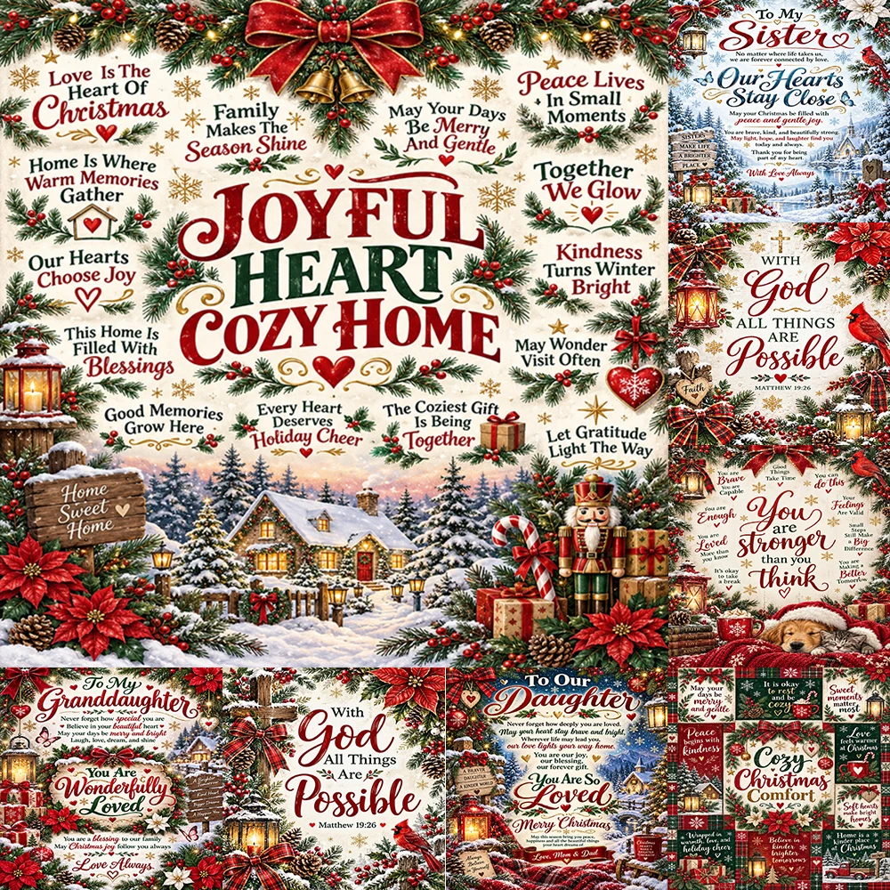 1pcs 1. Joyful Heart Cozy Home Christmas Throw Blanket Warm Winter Home Decor Blanket For Family And Friends Gifts
