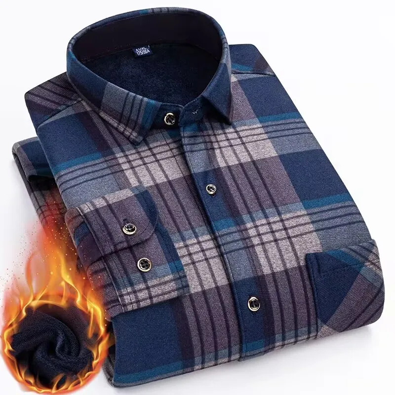 Autumn and winter new men's double-sided fleece long-sleeved shirt non-ironing anti-wrinkle business casual fashion slim fit