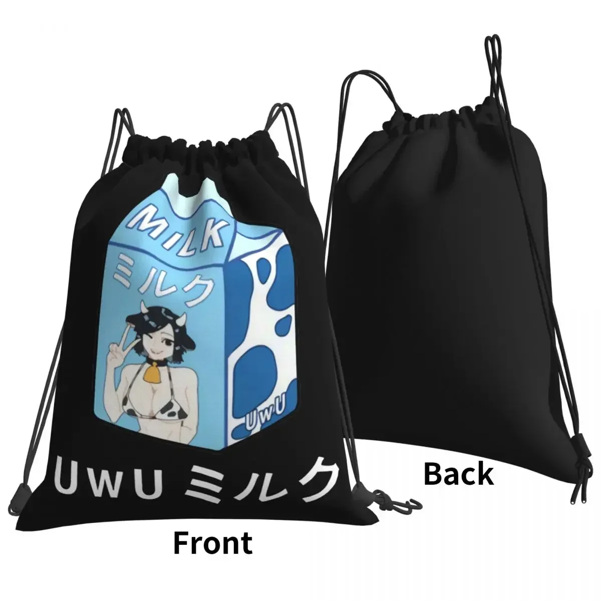 Uwu Milk Anime Hentai Cow Girl Moo Milk Carton Drawstring Bags Gym Bag Gym Backpack 3d Printing School Sport Bag