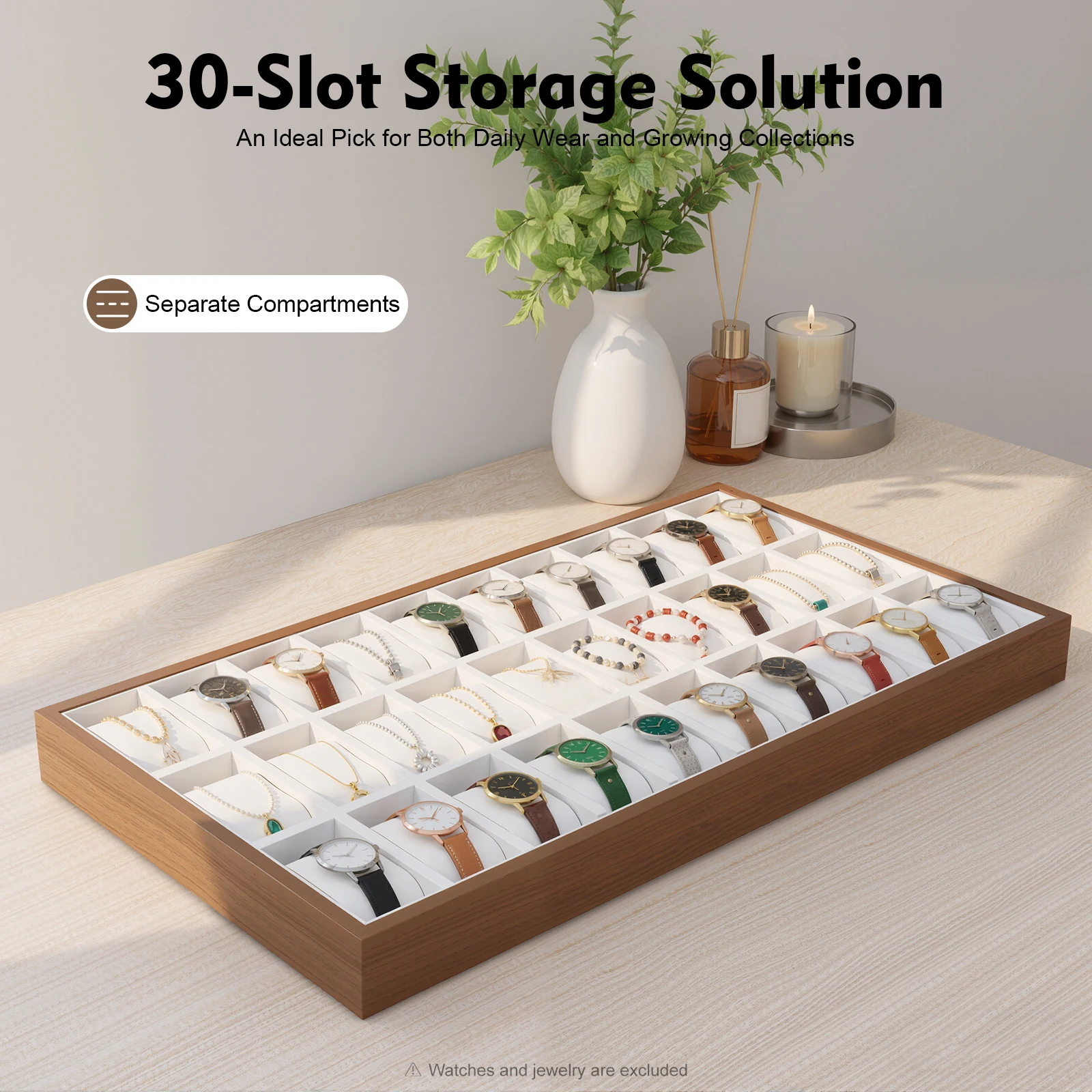 Watch Box Display Case Organizer Jewelry Storage 30 Compartments