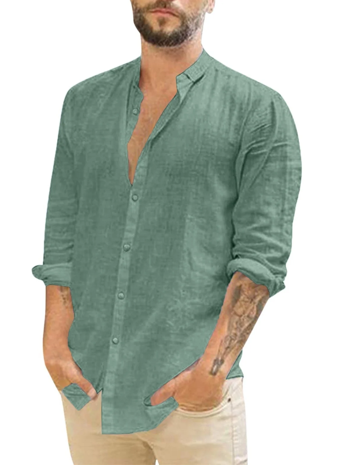 

Men's Long Sve V-Ne irt Pure Color Button-Up Casual Breathable Comfortable Faionable Youth Summer Autumn irt