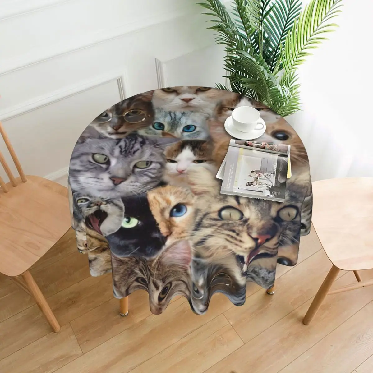 Cute Cat Collage Tablecloth Many Faces Of Cats Animal Outdoor Round Table Cover Modern Table Cloth For Banquet Christmas Party