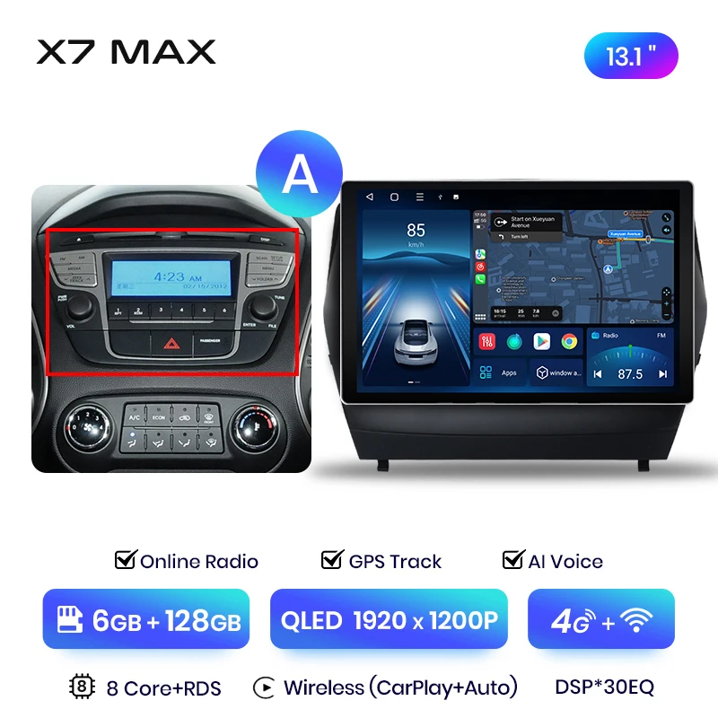 Junsun 13.1 inch QLED Android Draadloze CarPlay Auto Radio Voor Hyundai Tucson 2 ix35 2009-2015 Intelligente Systemen DSP SWC