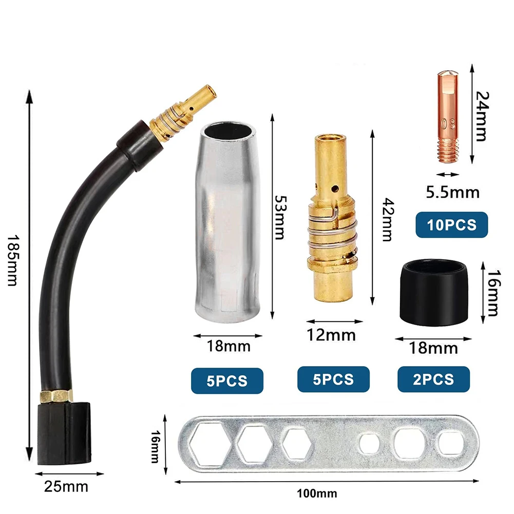 

24pcs 15AK Mig Mag Welding Machine Accessory Set Brass Conductive Tips 0.6mm 0.8mm 0.9mm 1.0mm 1.2MM Welding Nozzles