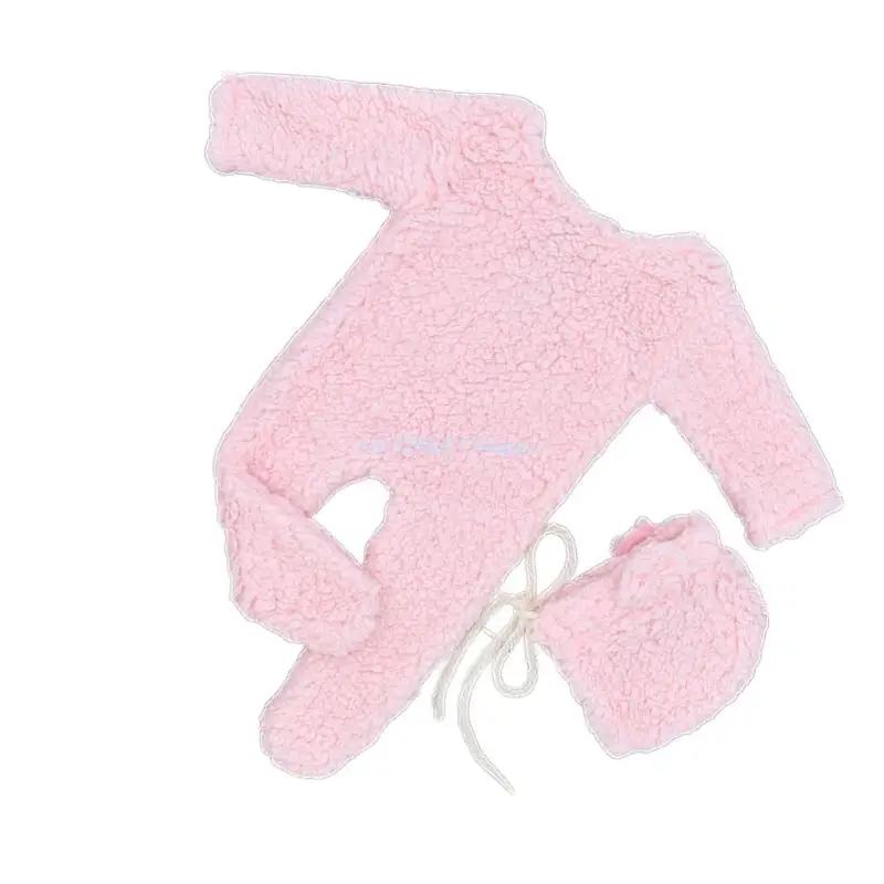 Baby Photo Props Berber Fleece Bear Ear Hat & Jumpsuit Set Newborn Photo Props Infant Photography Outfit 2PCS Dropship