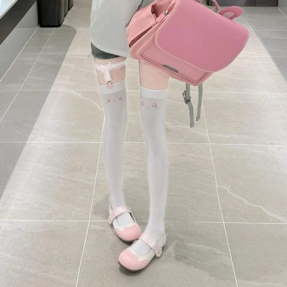 Japanese Style Printed Design Kawaii Stockings Cute Expression Cat Ear Thigh High Stockings JK Lolita Women Long Socks Coser