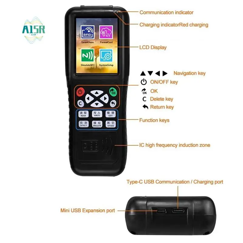 

A15R -Multi Frequencies RFID Smart Card Programmer, RFID Reader Writer Duplicator, NFC Reader, Encrypted Card Decoder