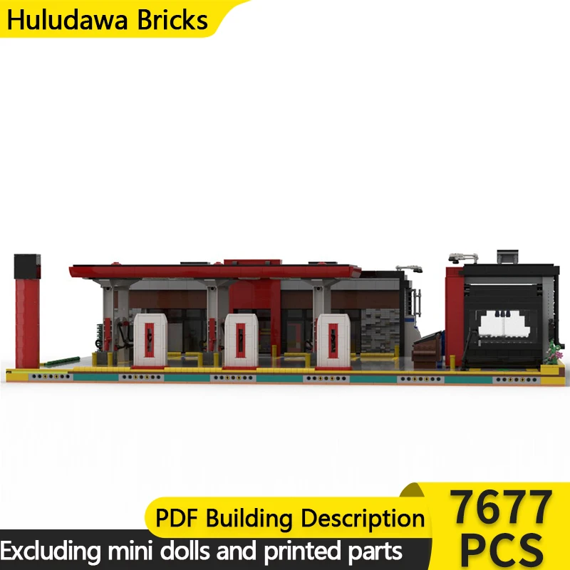 Modelo Street View, ladrillos de construcción MOC, estación de gasolina sin contacto, tecnología Modular de lavado de coches, regalos para niños, juguetes para montar, traje
