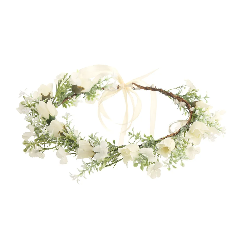 

1pc Bridal Wedding Wreath Headpiece Garland Headband Photo Props (White, Green)