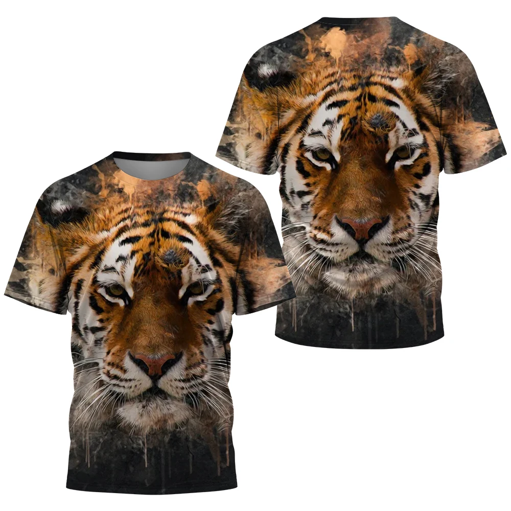 Summer New Men's Short-sleeved, Fashion Tiger 3D Printed T-shirt Men's Oversized T-shirt Harajuku Street Hip-hop Tops T-shirt