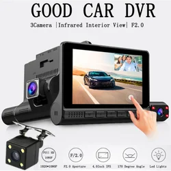 4 Inch Touch Screen Car Video Recorder Dash Cam Blcak Box IPS 1080P HD Car Mirror Recorder DVR 3 Lens Dash Camera Cars Camcorder