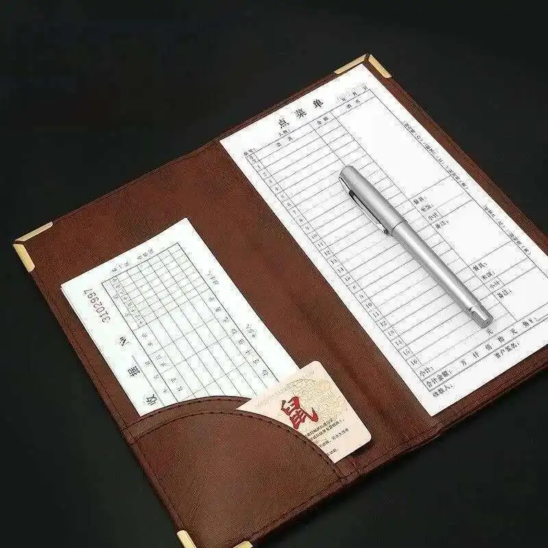 1PCS PU Leather Server Book Organizer Restaurant Guest Check Presenters Card Holder Menu Bill Receipt Holder Folder Sign Holder image 3