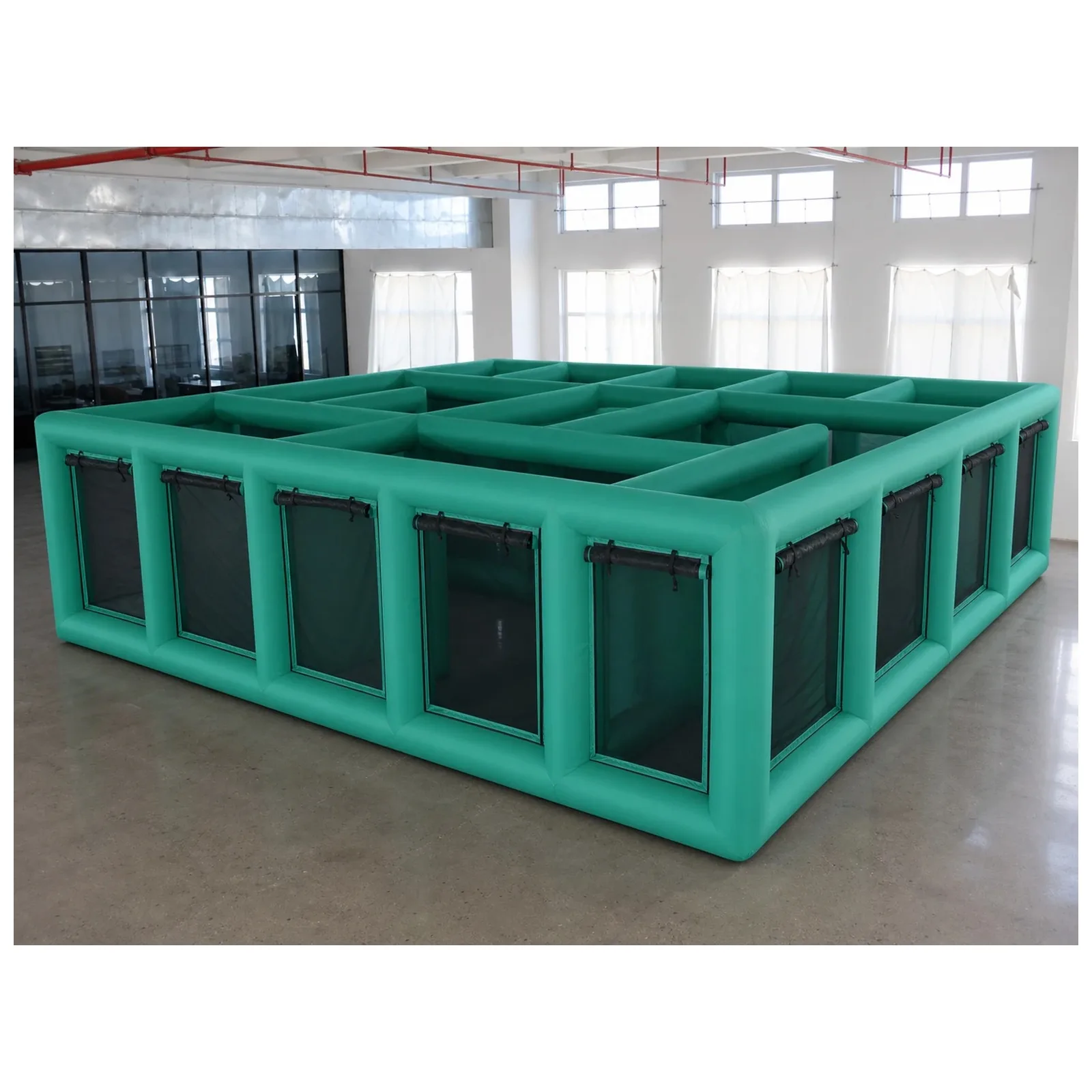 Inflatable Maze 7X7m 23X23ft Teal Mesh Panel Open Top with Blower Sports Challenge Party Events Kids and Adults Outdoor Rental