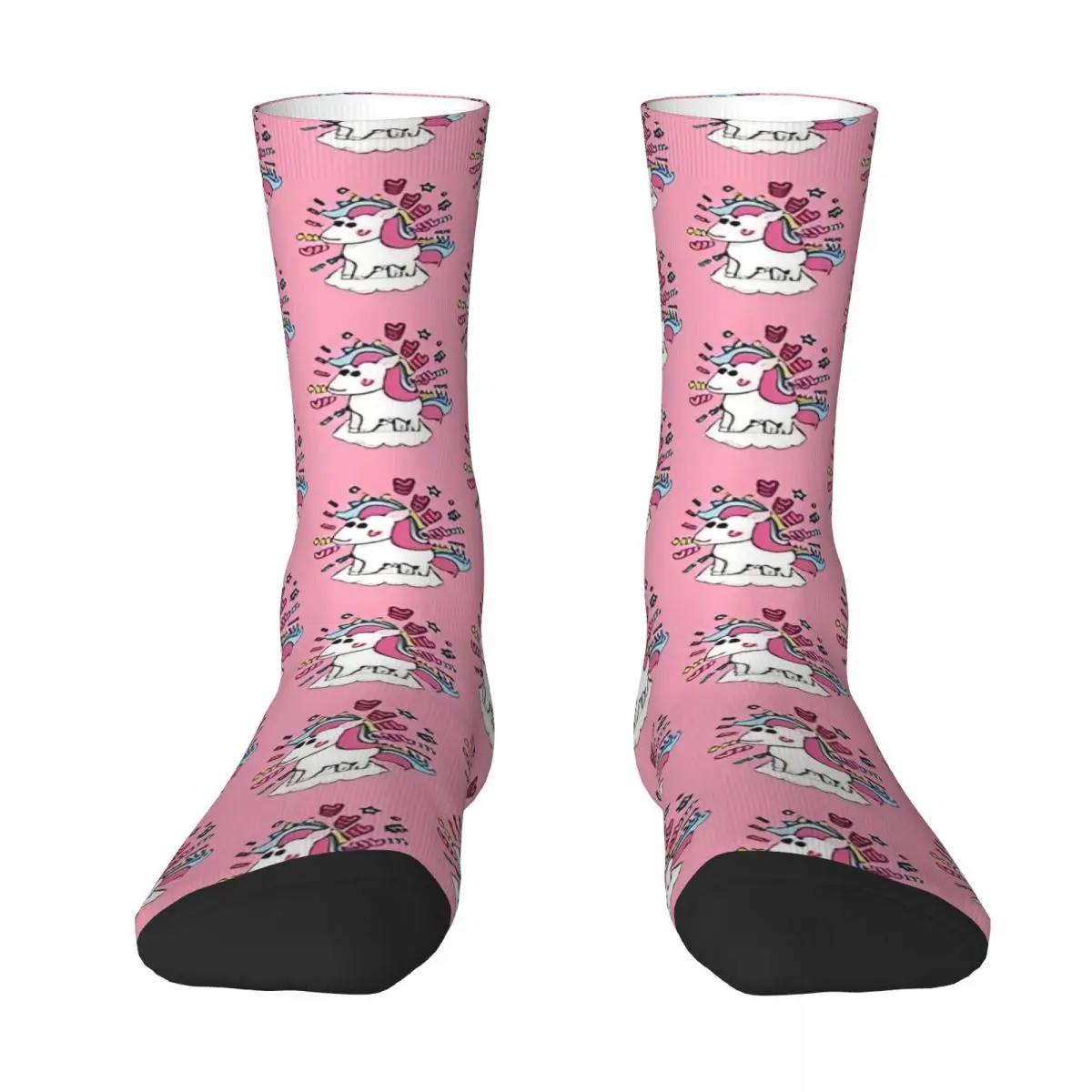 Autumn Winter Casual Men's Women's Cute Funny Unicorn Socks Pink Kids Magical Animal Breathable Crew Socks