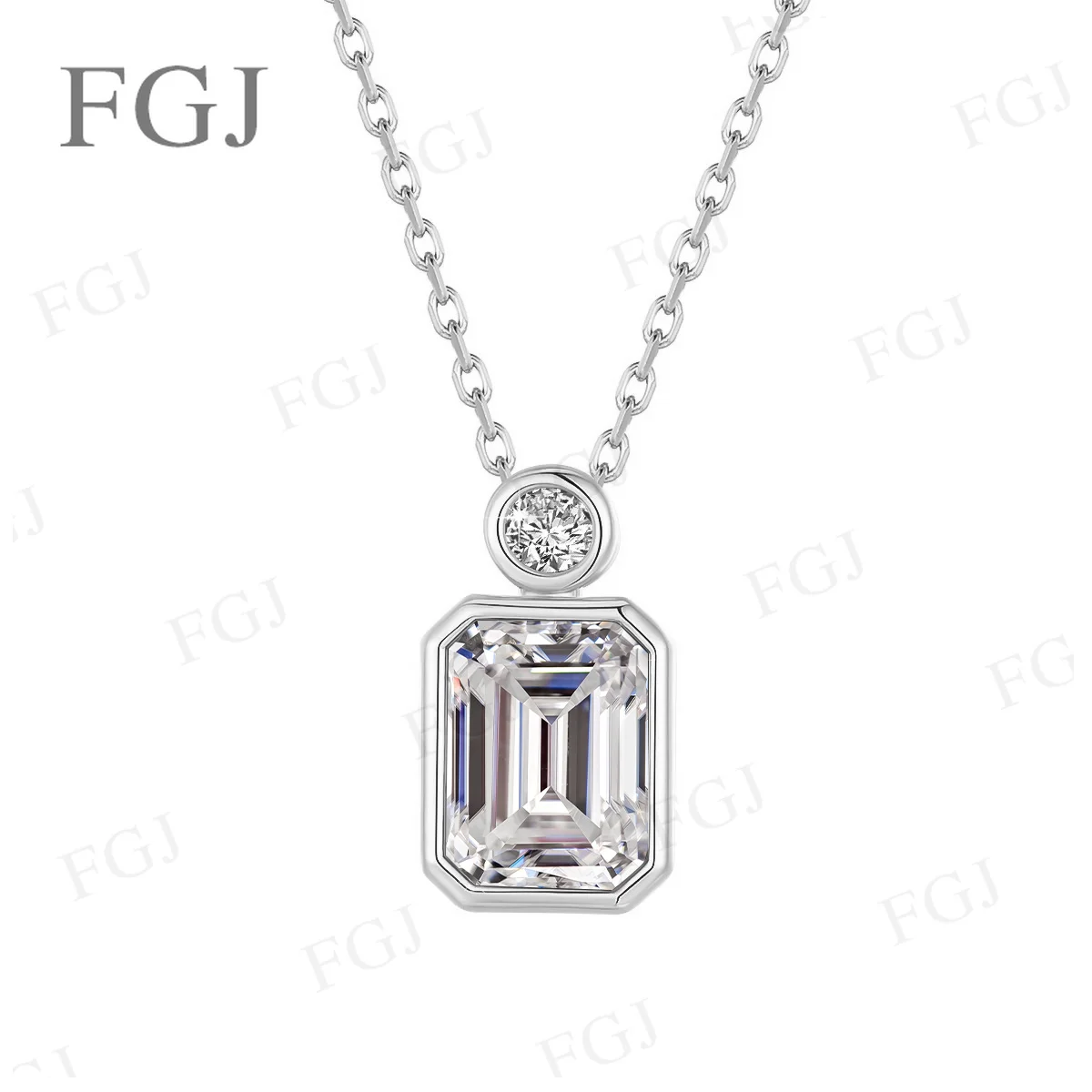 Moissanit-Anhänger-Halskette mit Smaragdschliff, 6 x 8 mm, trendiger, edler Schmuck für Damen, Geschenk zum Jahrestag oder zur Hochzeit. – Detail 7