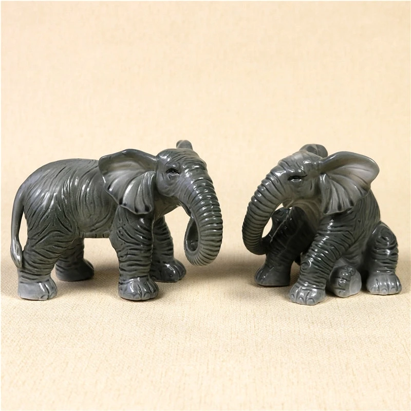 Porcelain Elephant Couple Statue Pigmented Ceramics Lovers Sculpture African Wildlife Decor Present Art Ornament Craft