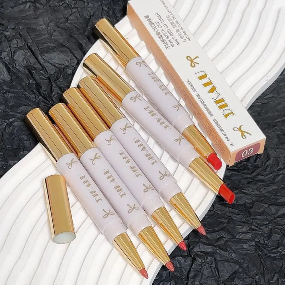 Delineador de labios de doble punta y lápiz labial líquido, terciopelo suave, resistente al agua, mate, maquillaje de larga duración, a prueba de duradera D0I6