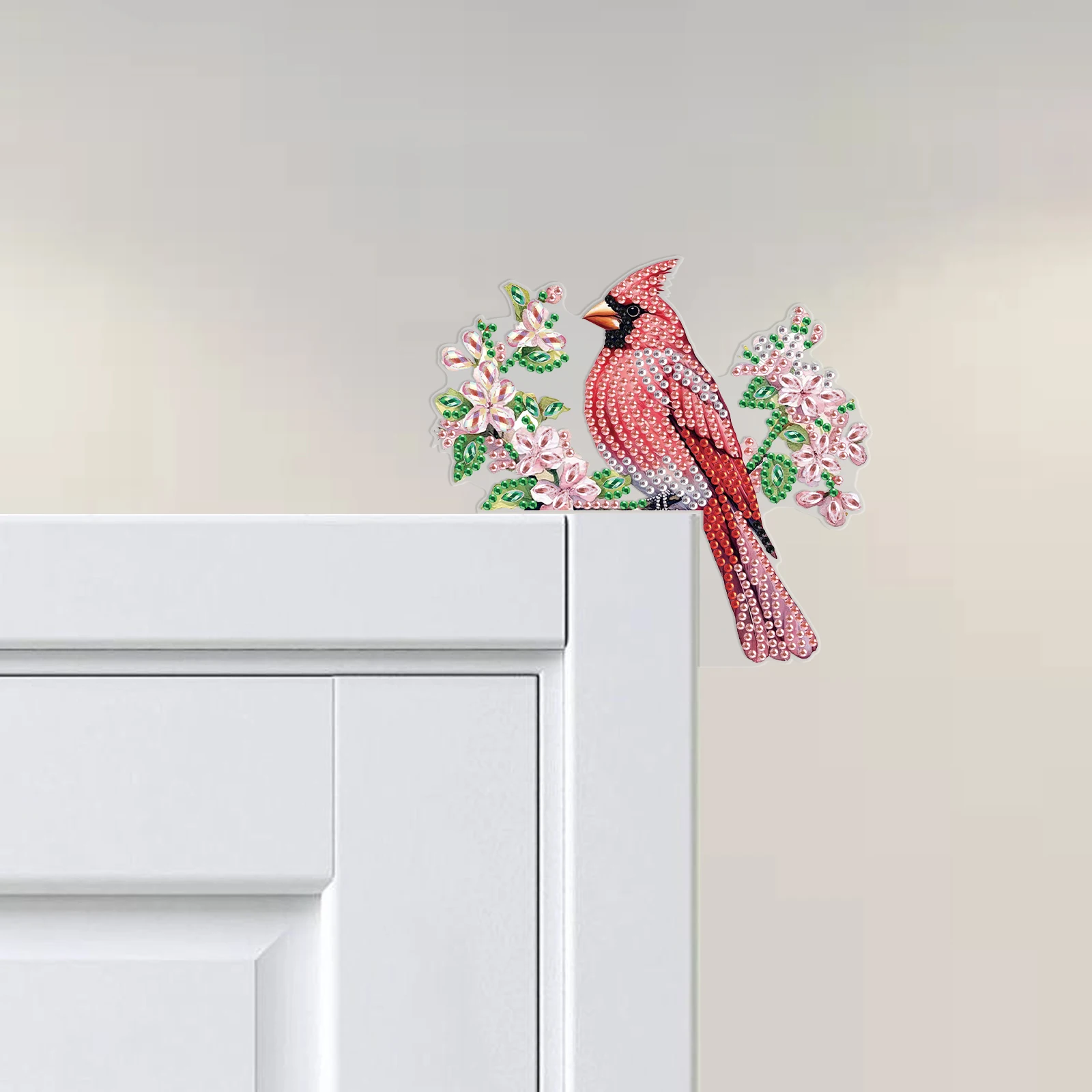 Kits de decoración de esquina de puerta con pintura de diamante, puerta de cocina para el hogar con forma especial acrílica de pájaro rojo, regalo artístico de decoración de marco de imagen