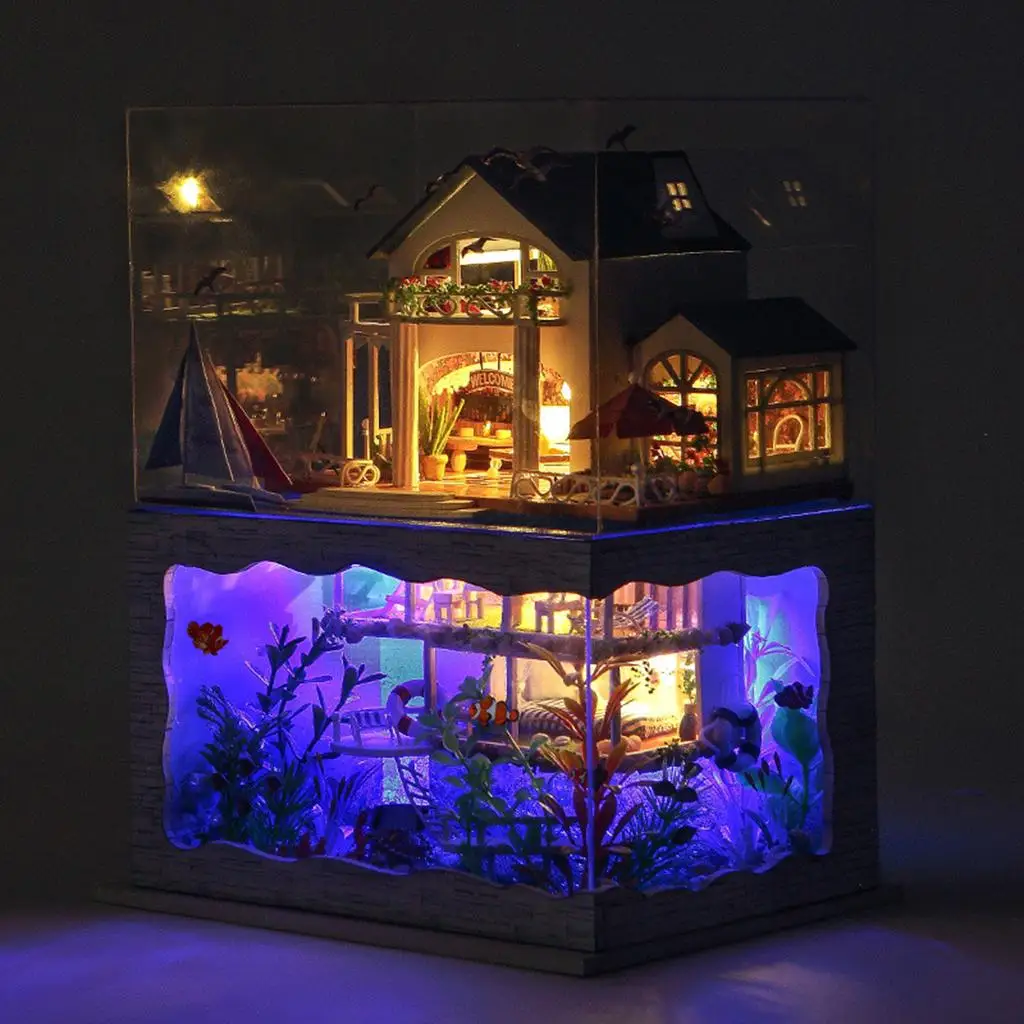 DIY Handwerk Creatieve Poppenhuis Meubelset LED Licht Miniatuur Stofdichte Hoes Speelset voor Meisjes Cadeau Speelgoed