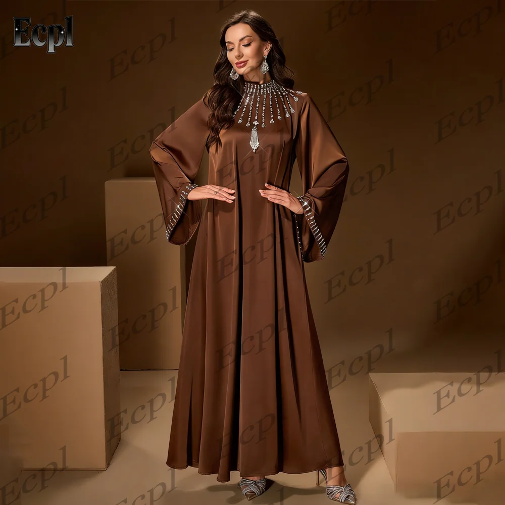 

Ecpl Elegant Crystal High Neck Prom Party Dresses Formal Long Sleeves Evening Gowns Floor Length A-Line فستان سهرة نس