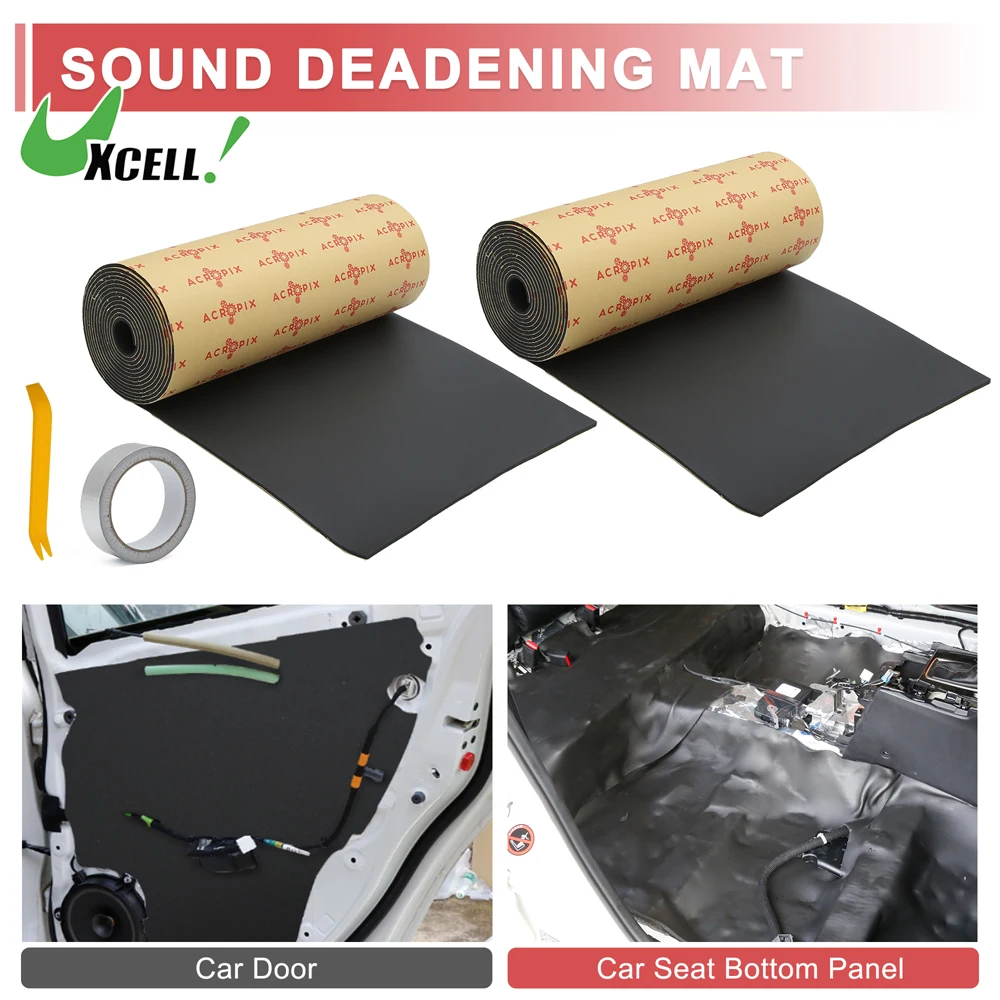 UXCELL 40x420cm 4mm Universal Sound Deadening Mat Foam Heat Damping Pad Kit with Foil Tape and Installation Tool Black 1 Roll