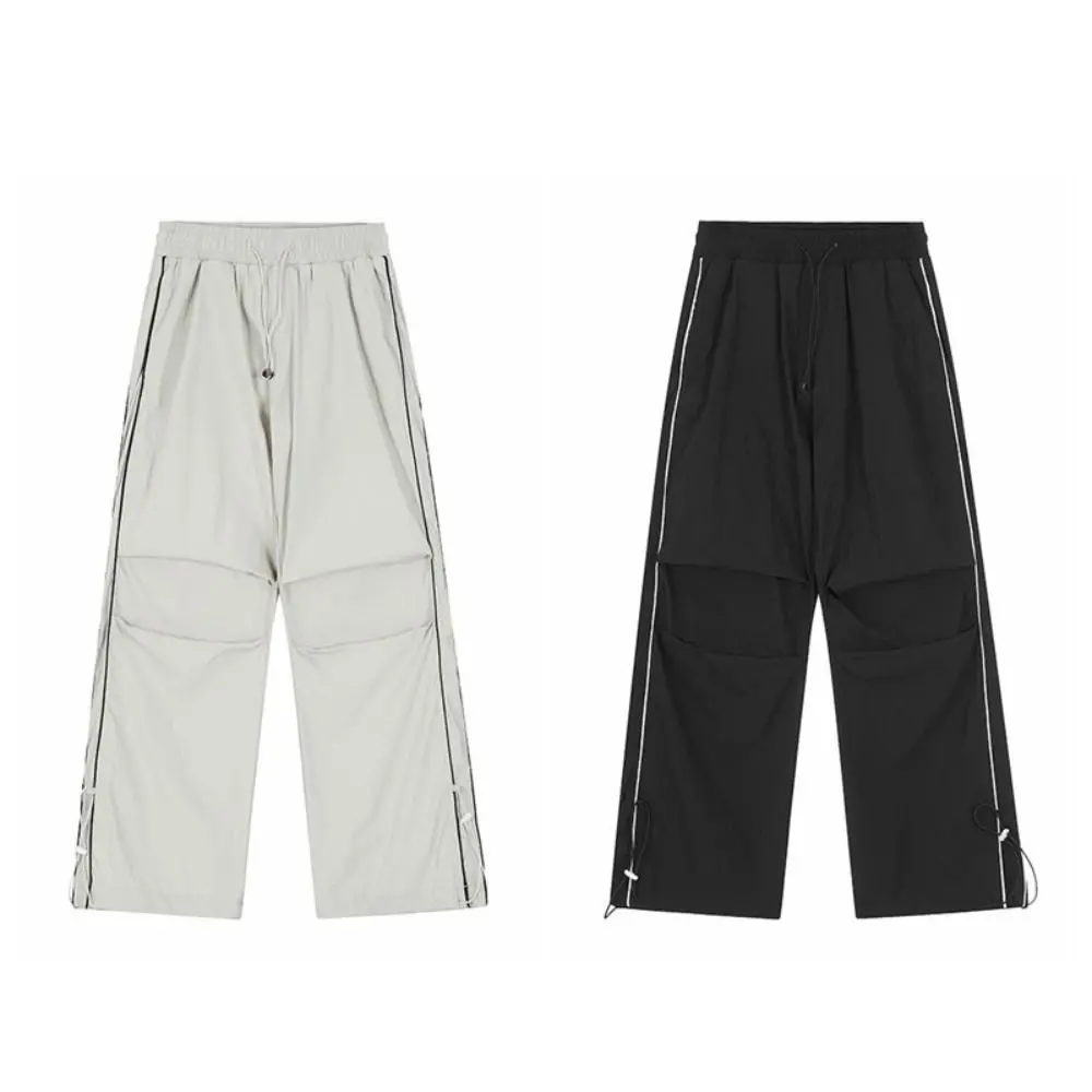 Ins نمط الرباط واسعة الساق Sweatpants شريط فضفاض فضفاض البضائع السراويل Y2K المتضخم الذكور ركض بنطلون الشارع الشهير