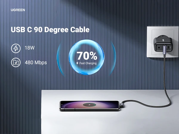 UGREEN 90 Degree USB C Cable Nylon Fast Charge USB Type C Cable for iPhone 17 16 Xiaomi Samsung S25 S24 Poco USB-C to USB-C Cord